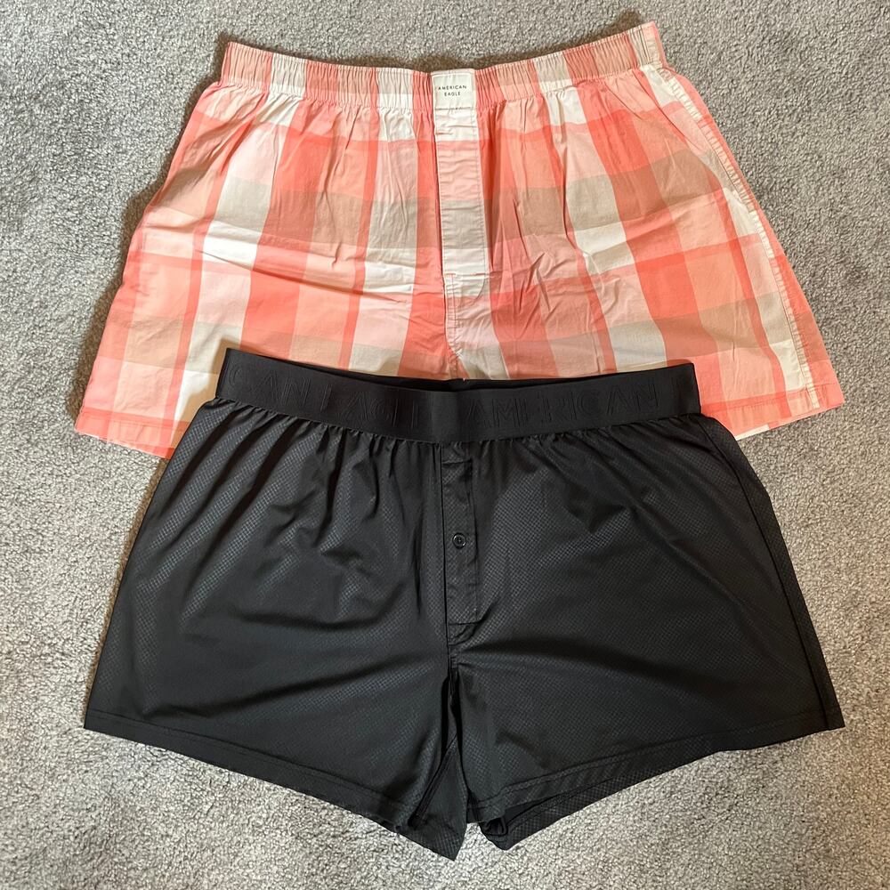 NWOT American Eagle Boxer Shorts Flex Size XL Black Stretch Flex Trunk/Red Plaid